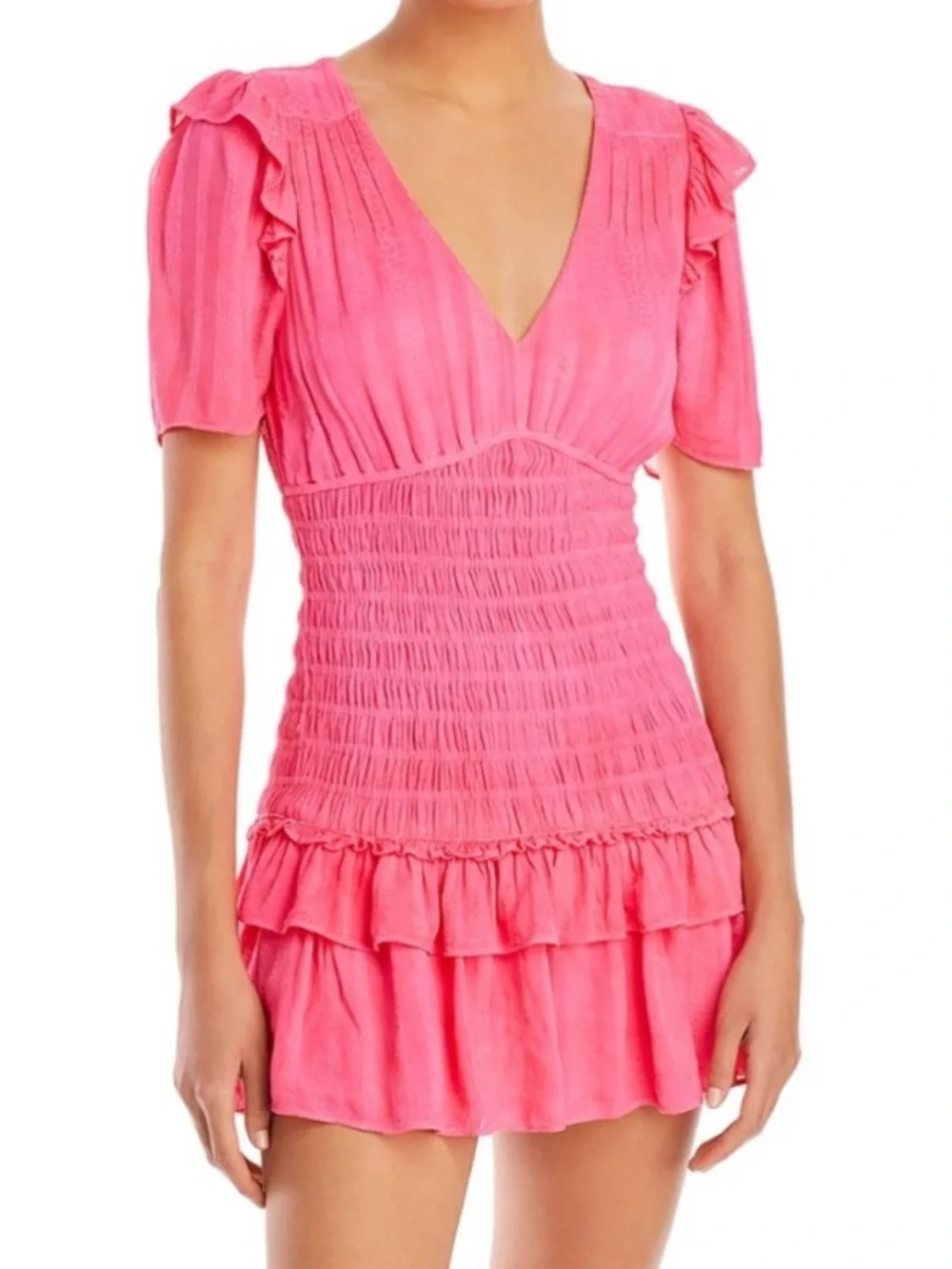 LoveShackFancy Mini Dress Women’s Small Rena Coral Pink Smocked B12